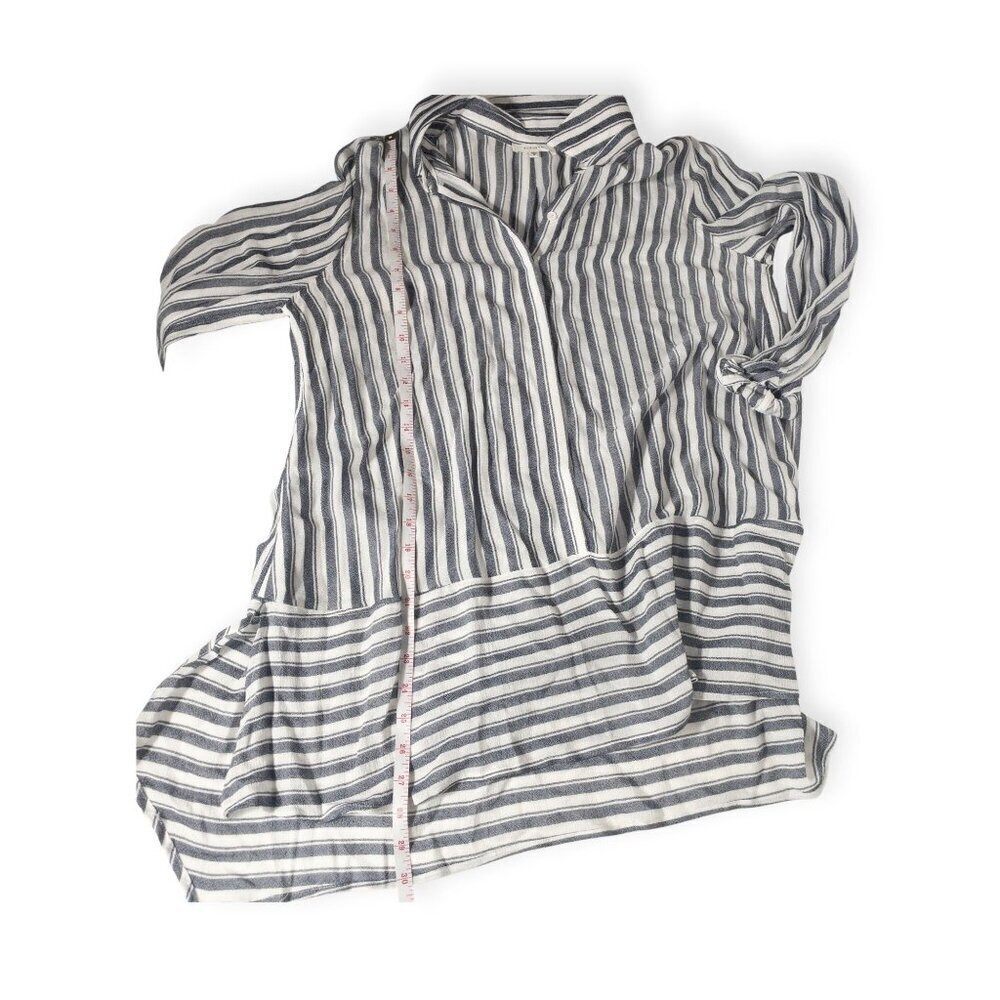 Striped Pleione Womens Button-Up Blouse M Navy/White - Picture 4 of 6